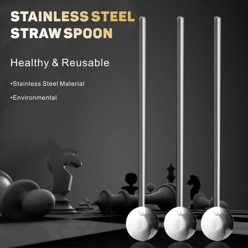 SMS14 2 in 1 Metal Straws With Spoon, Mixing Spoon Straw