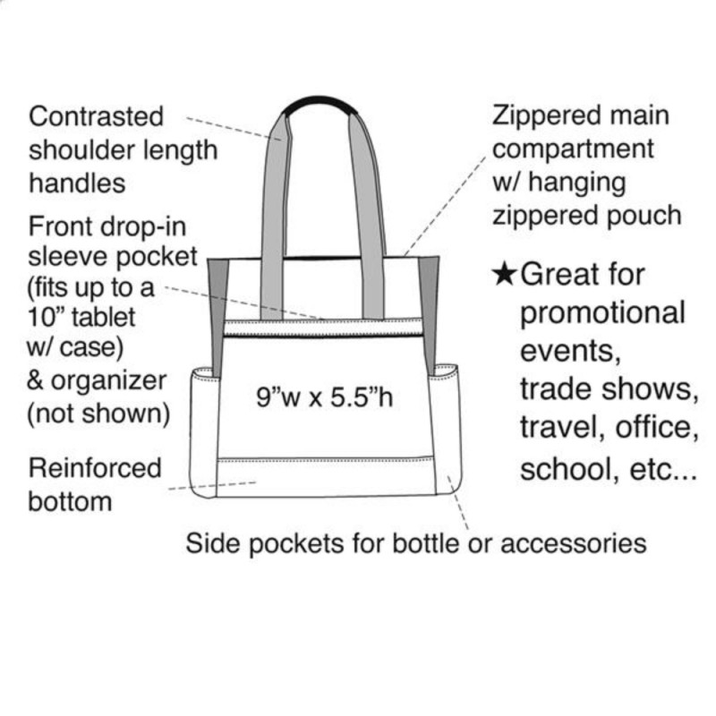 DTB47 Tote Bag with Pocket, Canvas Tote Bag with Zipper