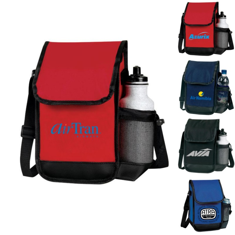 lunch bag with shoulder strap and bottle holder