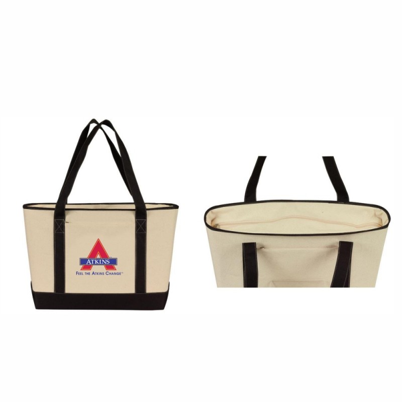 DTB62 Large Cotton Canvas Boat Tote, Canvas Tote Bag with Zipper