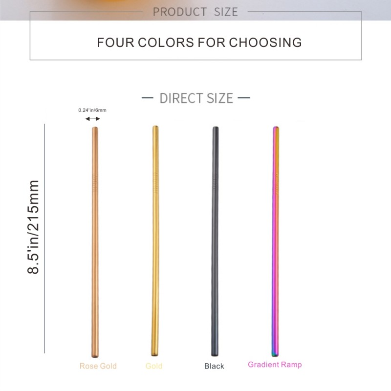 MS01 Straight Metal Straws, 8.5 Inch Length, 0.25 Inch Diameter, 215*6 MM