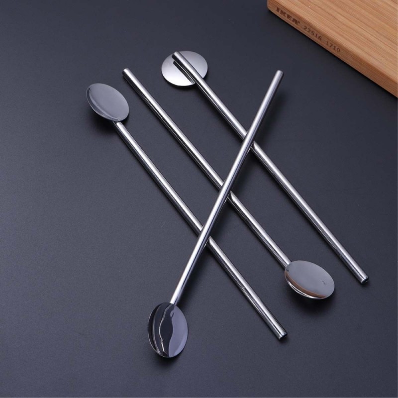 SMS14 2 in 1 Metal Straws With Spoon, Mixing Spoon Straw