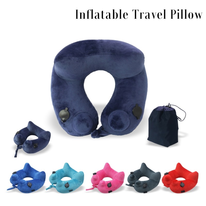 Itp08 Premium Soft Velvet Inflatable Neck Pillow With Packsack In Seconds Inflating Travel Neck 